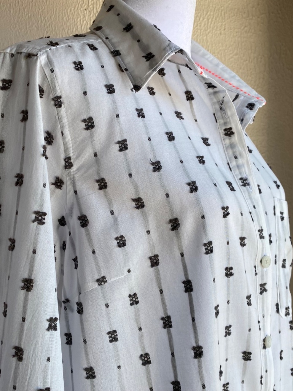 Anthropologie Maeve long sleeve white cotton w/ black clipped dots blouse Sz 12 - Picture 3 of 13